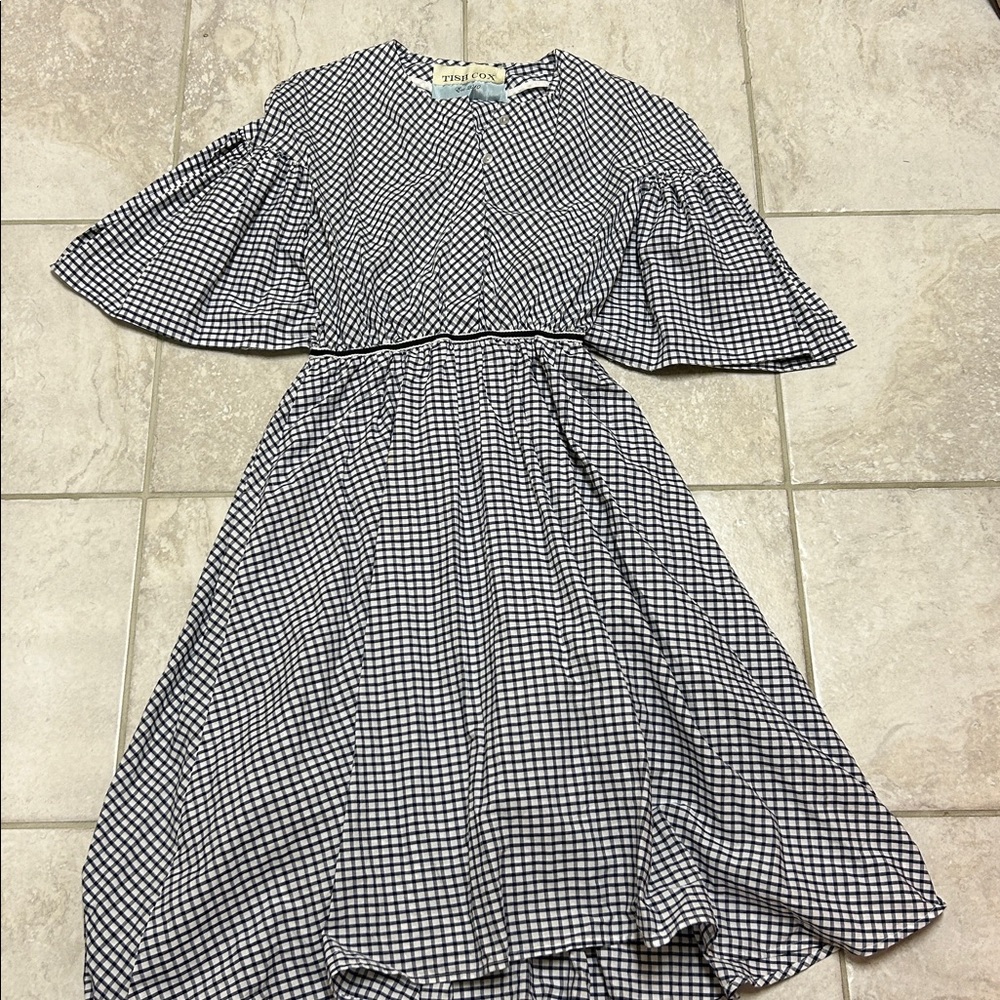 Tiny Dot Black & White Gingham Flutter Sleeve Midi Dress